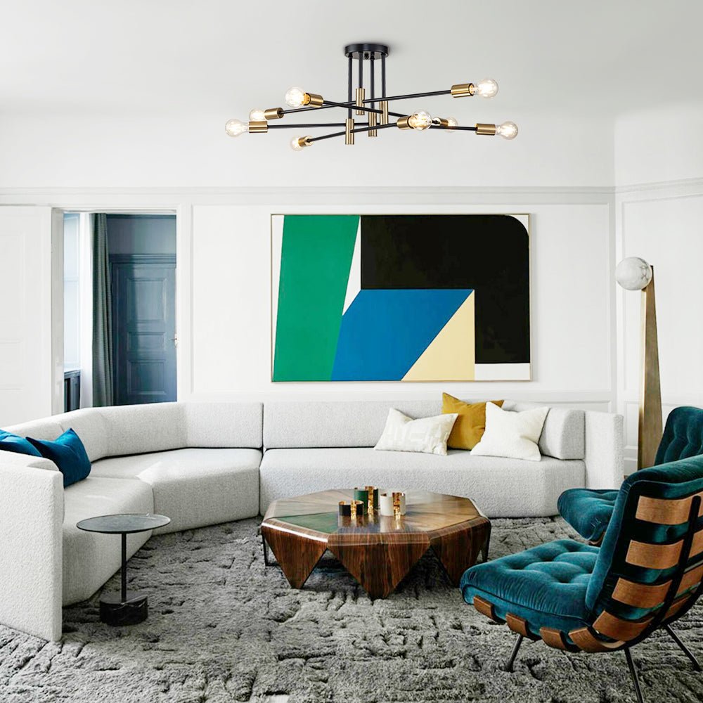 Stropní lampa Sputnik 6 nebo 8 v černé barvě, kovová, retro moderní, stmívatelná