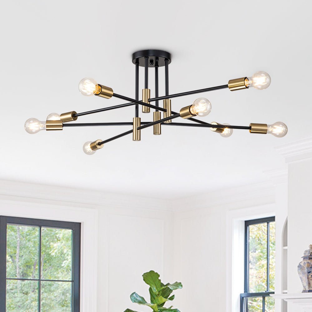 Stropní lampa Sputnik 6 nebo 8 v černé barvě, kovová, retro moderní, stmívatelná