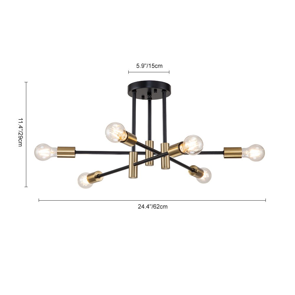 Stropní lampa Sputnik 6 nebo 8 v černé barvě, kovová, retro moderní, stmívatelná