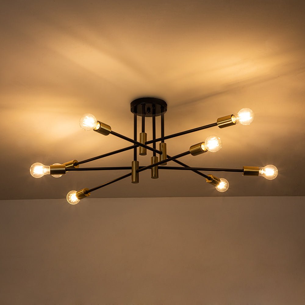 Stropní lampa Sputnik 6 nebo 8 v černé barvě, kovová, retro moderní, stmívatelná