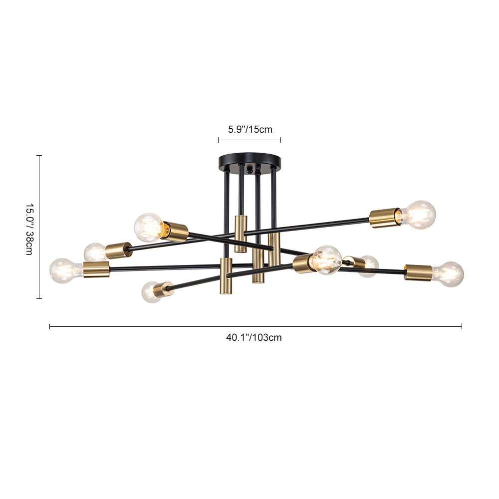 Stropní lampa Sputnik 6 nebo 8 v černé barvě, kovová, retro moderní, stmívatelná