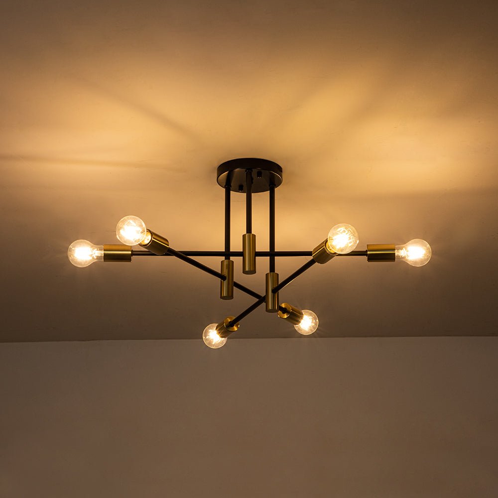 Stropní lampa Sputnik 6 nebo 8 v černé barvě, kovová, retro moderní, stmívatelná