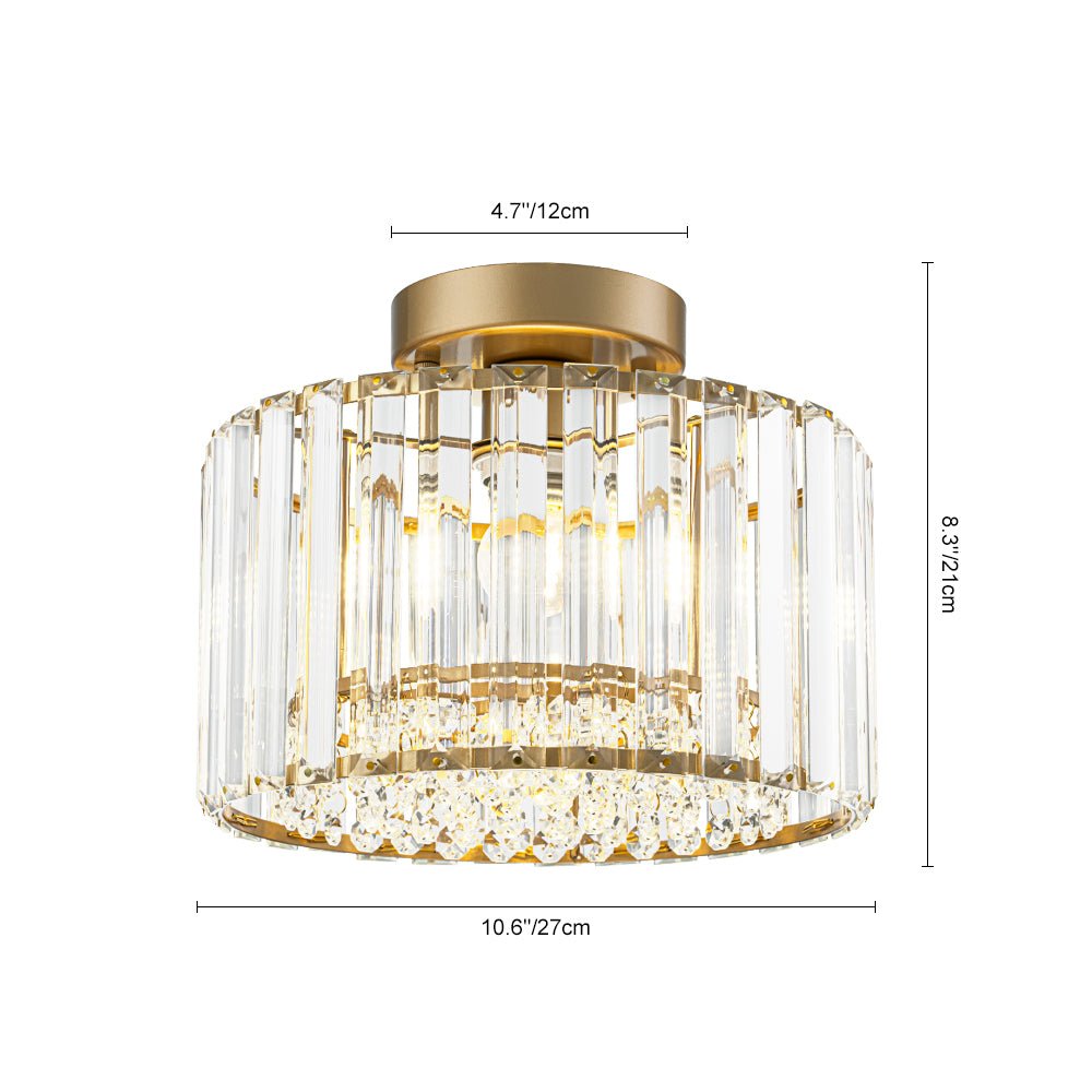 Crystal Brass Ceiling Light, Mid-Century Dimmable Fixture For Bedroom And Hall