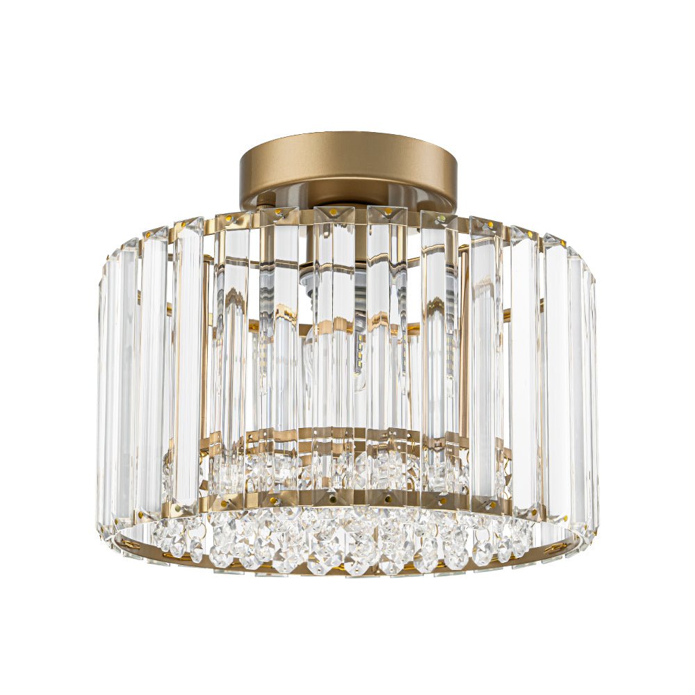 Crystal Brass Ceiling Light, Mid-Century Dimmable Fixture For Bedroom And Hall