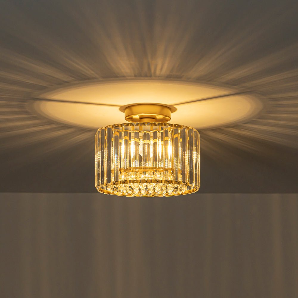 Crystal Brass Ceiling Light, Mid-Century Dimmable Fixture For Bedroom And Hall