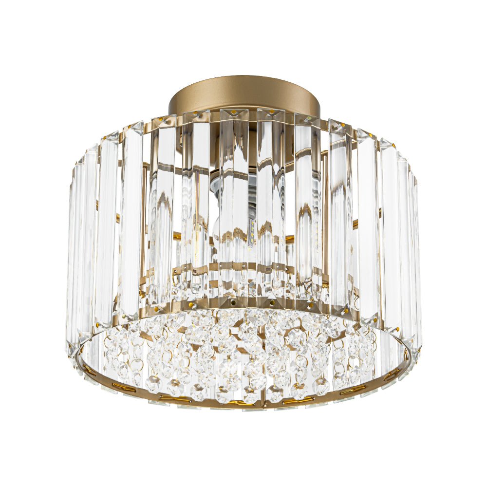 Crystal Brass Ceiling Light, Mid-Century Dimmable Fixture For Bedroom And Hall