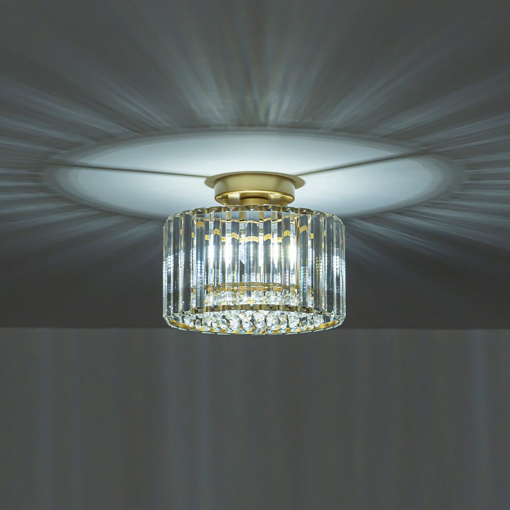 Crystal Brass Ceiling Light, Mid-Century Dimmable Fixture For Bedroom And Hall