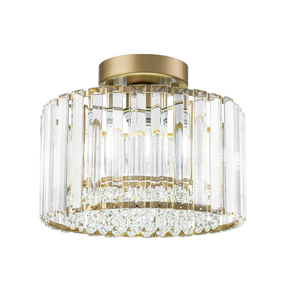 Crystal Brass Ceiling Light, Mid-Century Dimmable Fixture For Bedroom And Hall