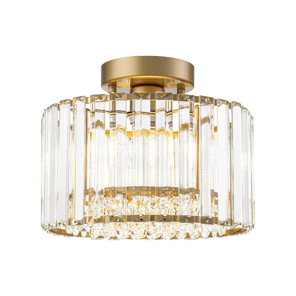 Crystal Brass Ceiling Light, Mid-Century Dimmable Fixture For Bedroom And Hall