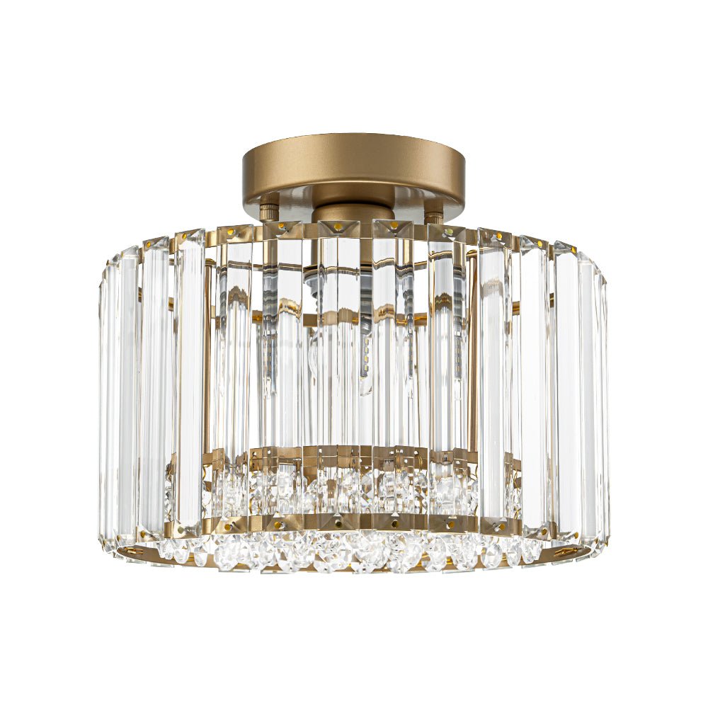 Crystal Brass Ceiling Light, Mid-Century Dimmable Fixture For Bedroom And Hall