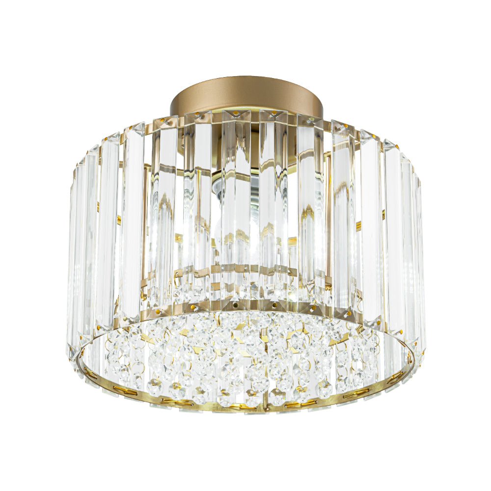 Crystal Brass Ceiling Light, Mid-Century Dimmable Fixture For Bedroom And Hall