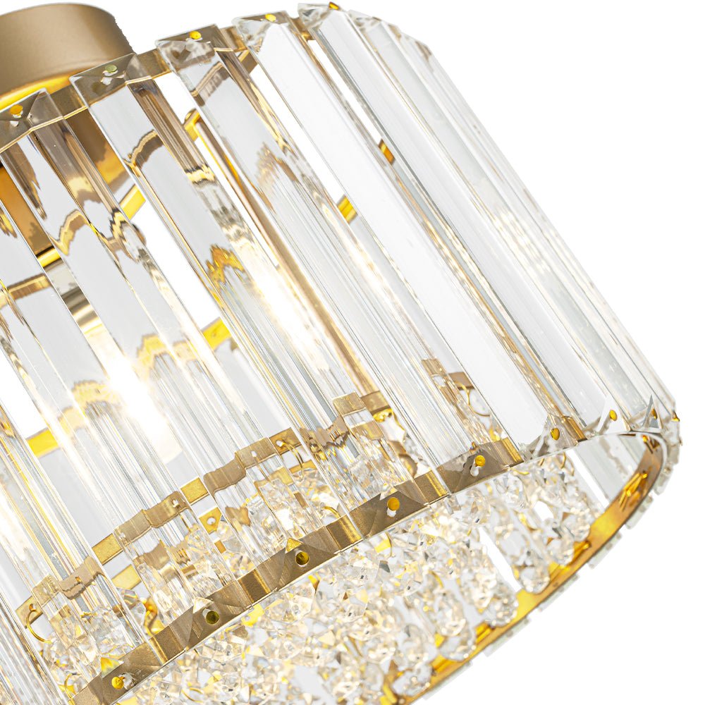 Crystal Brass Ceiling Light, Mid-Century Dimmable Fixture For Bedroom And Hall