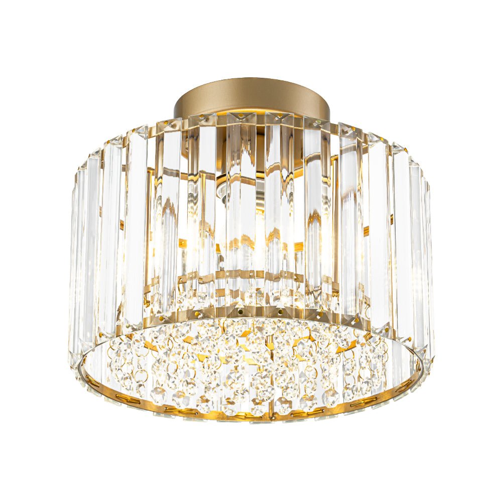 Crystal Brass Ceiling Light, Mid-Century Dimmable Fixture For Bedroom And Hall