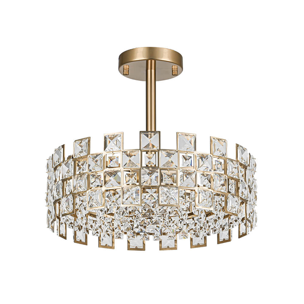 Lámpara de techo con tambor de cristal, 4 luces, acabado en latón cromado, regulable para sala de estar