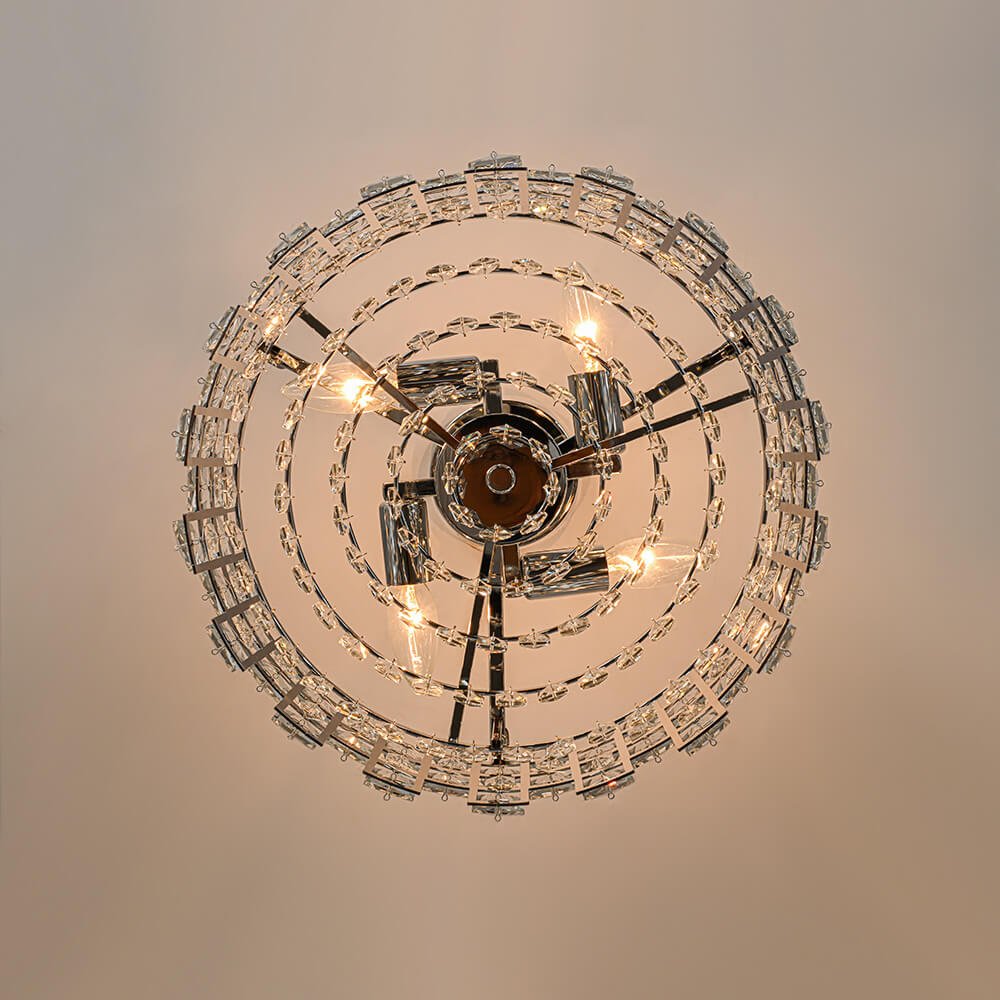 Lámpara de techo con tambor de cristal, 4 luces, acabado en latón cromado, regulable para sala de estar