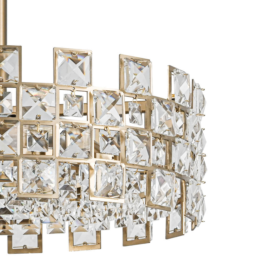 Lámpara de techo con tambor de cristal, 4 luces, acabado en latón cromado, regulable para sala de estar