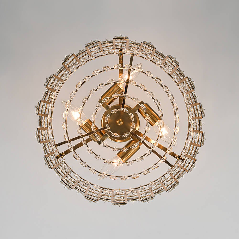 Lámpara de techo con tambor de cristal, 4 luces, acabado en latón cromado, regulable para sala de estar