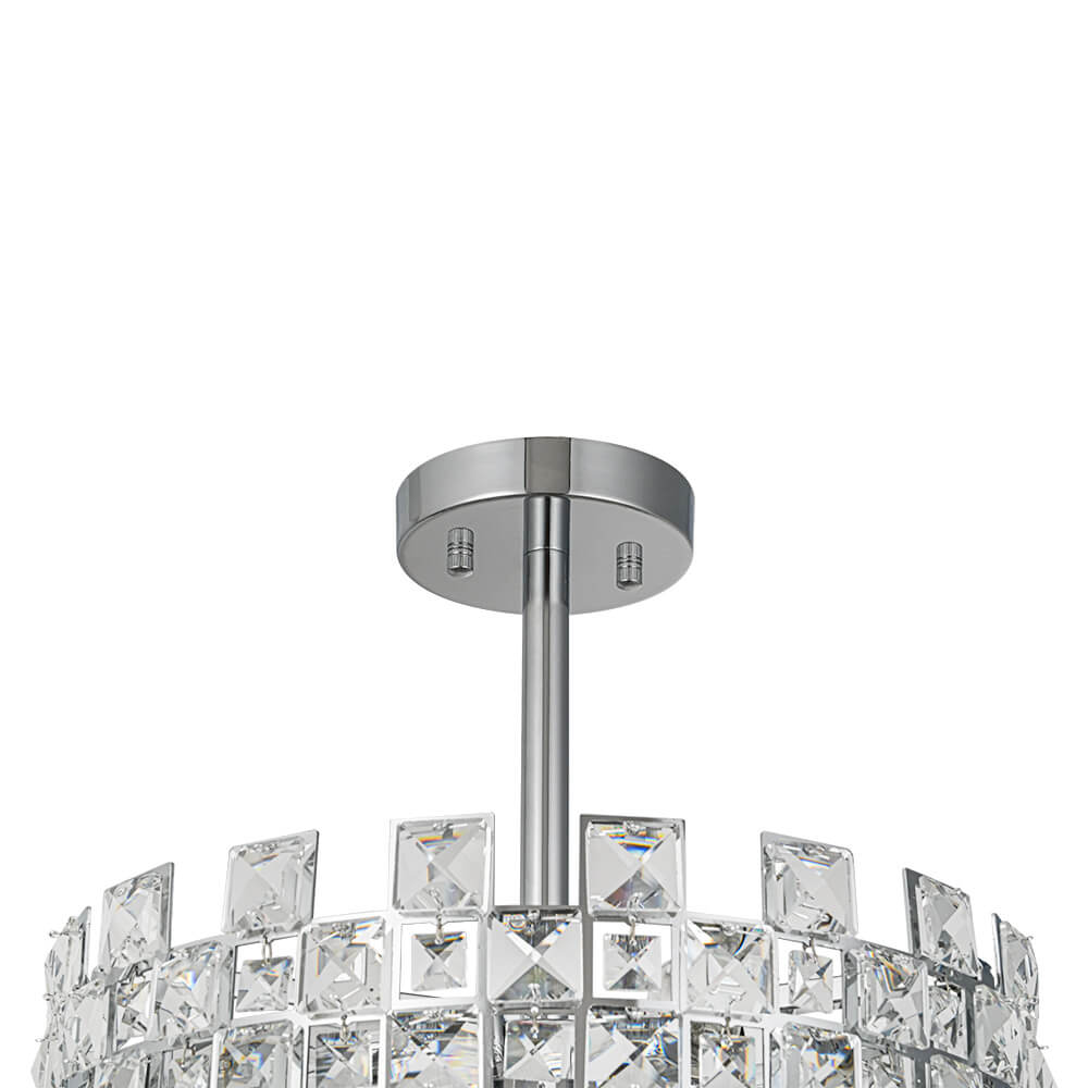 Lámpara de techo con tambor de cristal, 4 luces, acabado en latón cromado, regulable para sala de estar