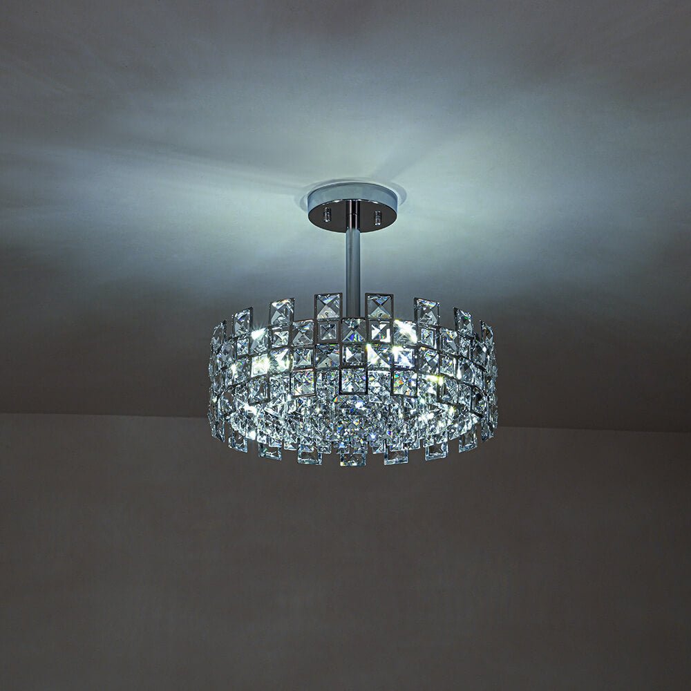 Lámpara de techo con tambor de cristal, 4 luces, acabado en latón cromado, regulable para sala de estar