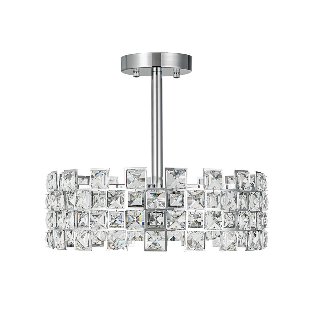 Lámpara de techo con tambor de cristal, 4 luces, acabado en latón cromado, regulable para sala de estar