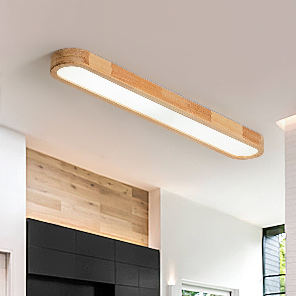 Oválné stropní LED světlo s dřevěným vzhledem, stmívatelné s dálkovým ovládáním, 95 cm, moderní do kuchyně a obývacího pokoje