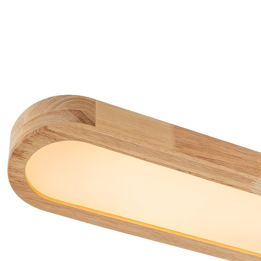 Oválné stropní LED světlo s dřevěným vzhledem, stmívatelné s dálkovým ovládáním, 95 cm, moderní do kuchyně a obývacího pokoje