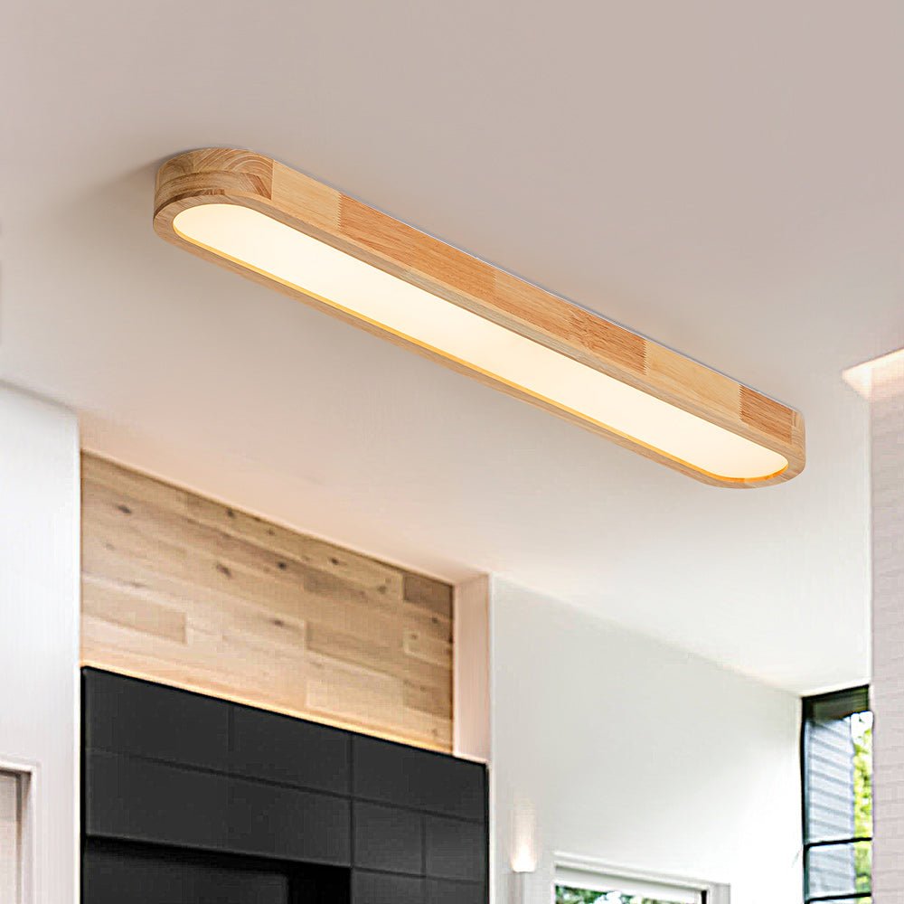 Oválné stropní LED světlo s dřevěným vzhledem, stmívatelné s dálkovým ovládáním, 95 cm, moderní do kuchyně a obývacího pokoje