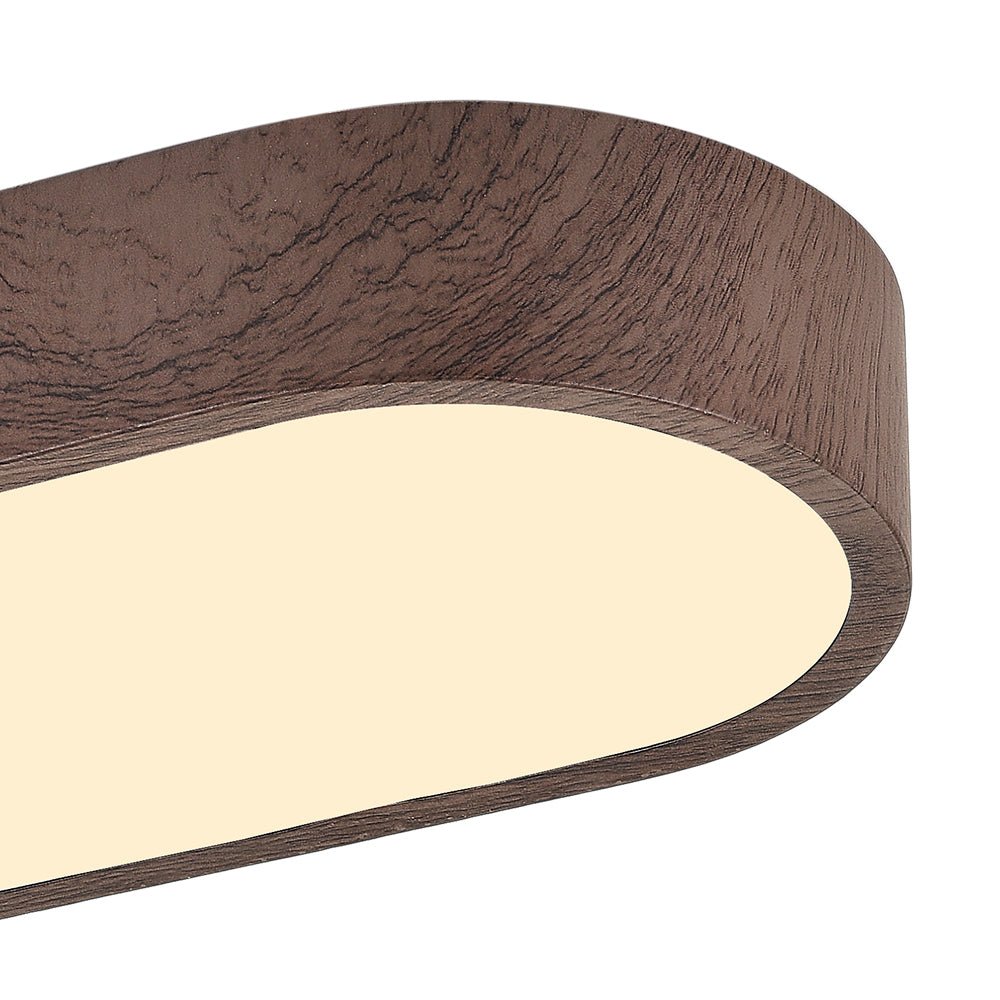 Oválné LED stropní světlo s dřevěným dekorem, kovový rám, 65-90 cm, teplá nebo studená bílá