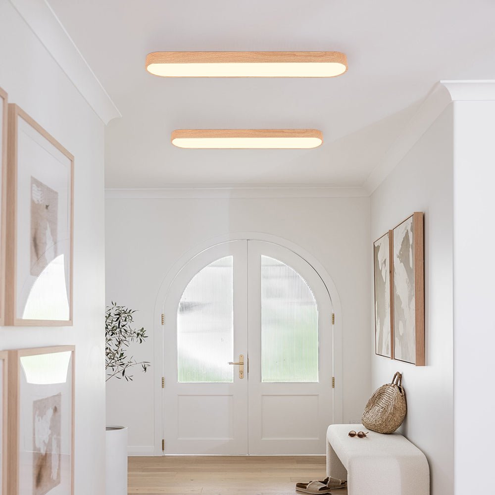 Oválné LED stropní světlo s dřevěným dekorem, kovový rám, 65-90 cm, teplá nebo studená bílá
