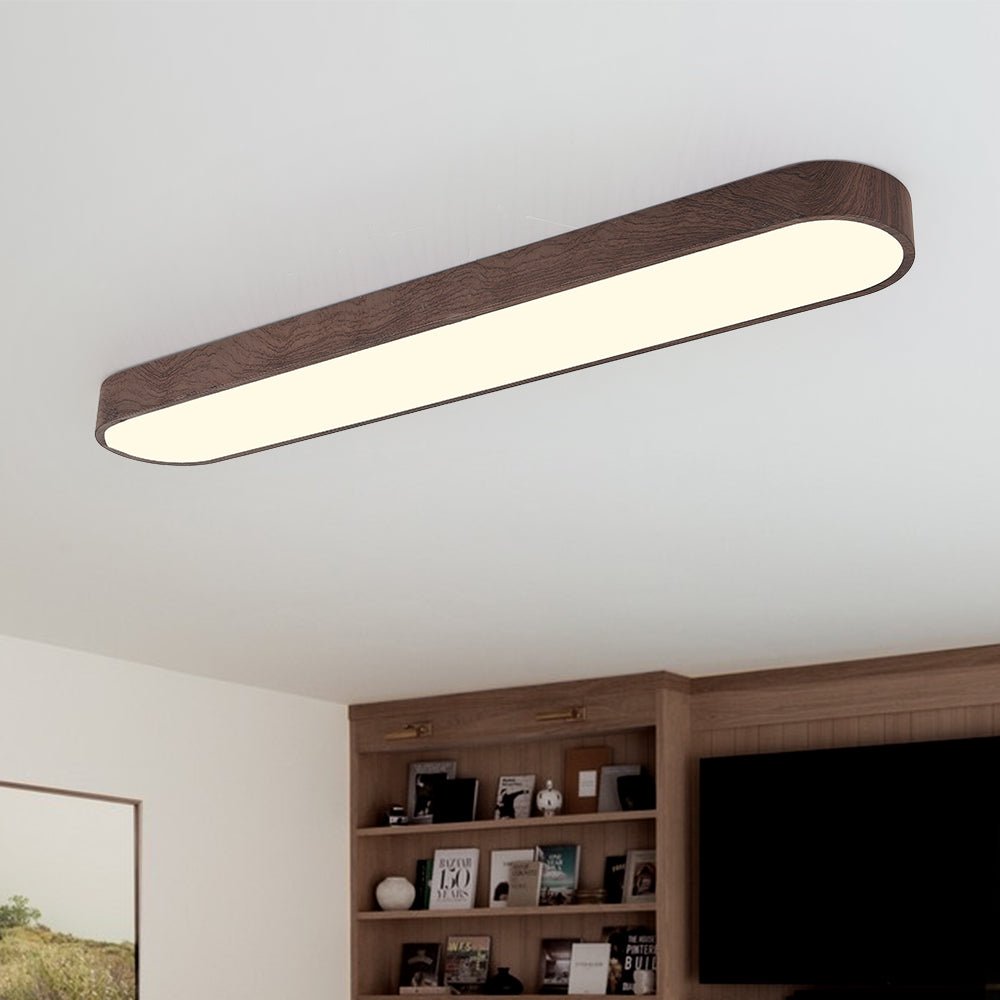 Oválné LED stropní světlo s dřevěným dekorem, kovový rám, 65-90 cm, teplá nebo studená bílá