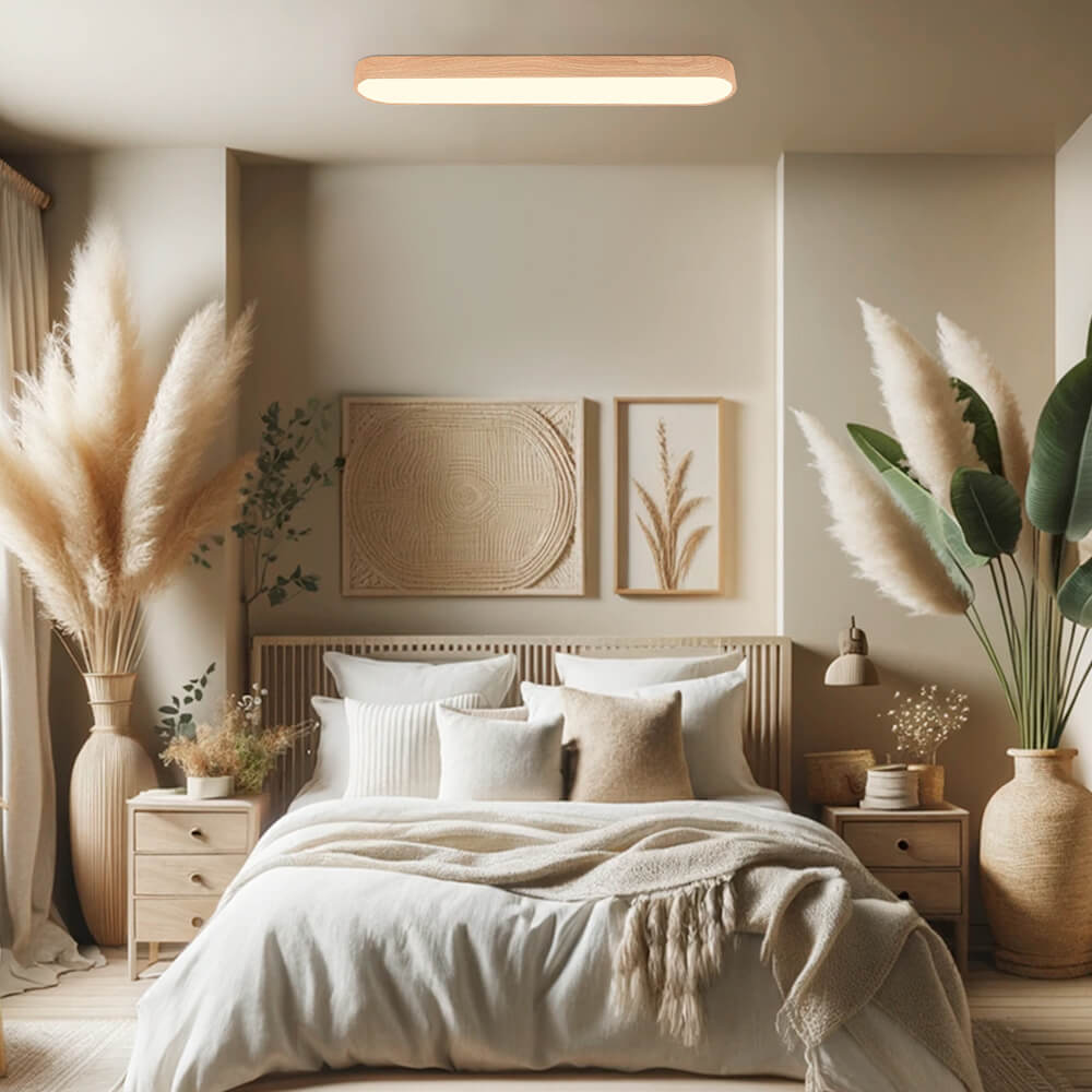 Oválné LED stropní světlo s dřevěným dekorem, kovový rám, 65-90 cm, teplá nebo studená bílá
