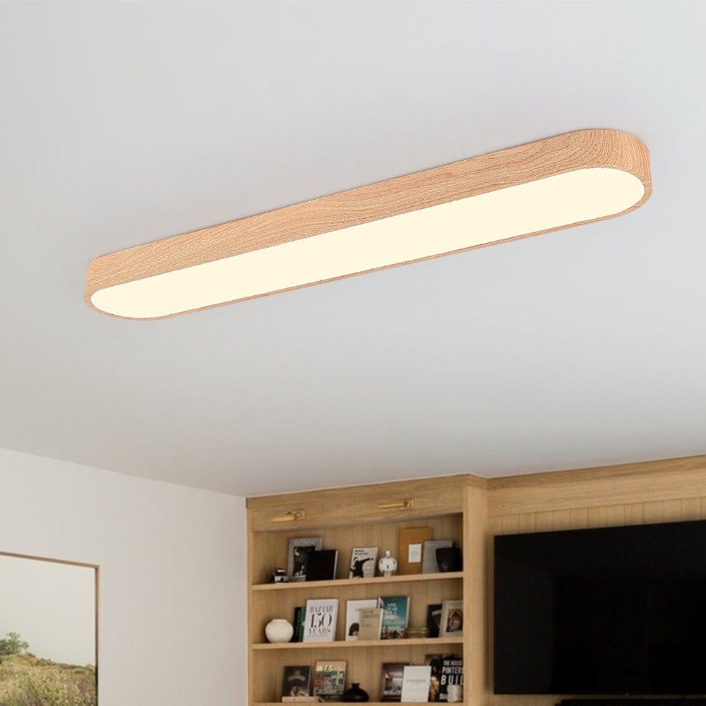 Oválné LED stropní světlo s dřevěným dekorem, kovový rám, 65-90 cm, teplá nebo studená bílá