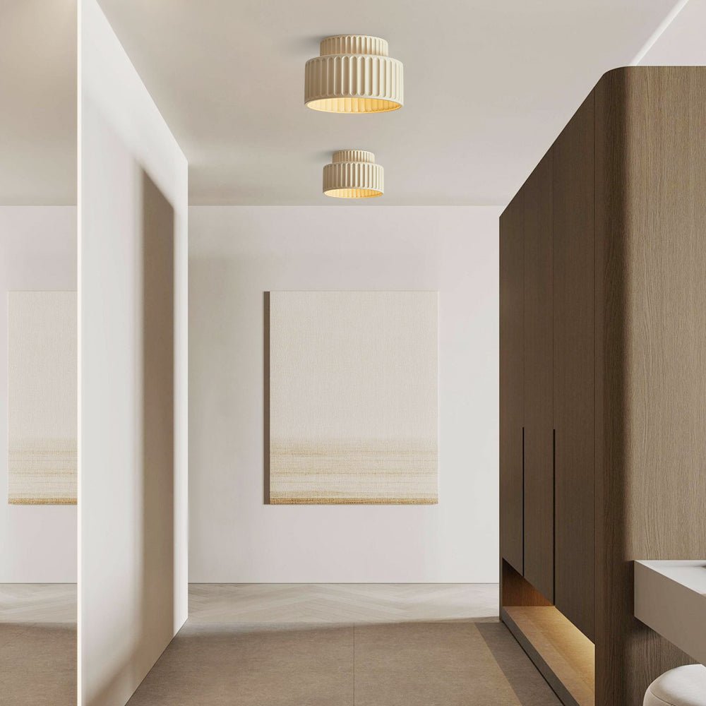 Lampada da soffitto in resina rigata E27 bianca design compatto retrò per soggiorno