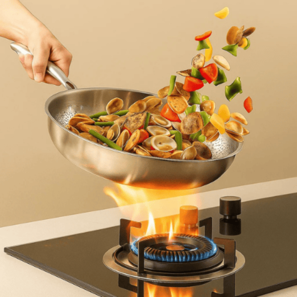 Titanium rustfri stålpande med nonstick-overflade