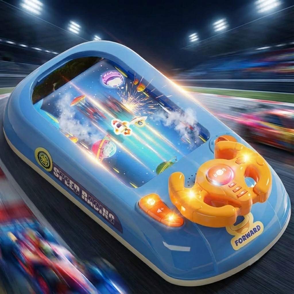 Kids Racing Console With Interactive Toy Steering Wheel