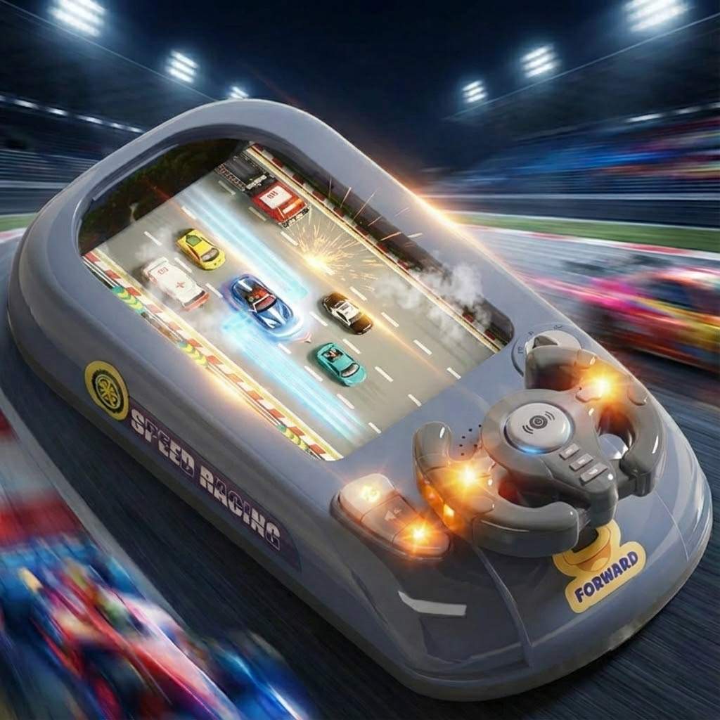 Kids Racing Console With Interactive Toy Steering Wheel