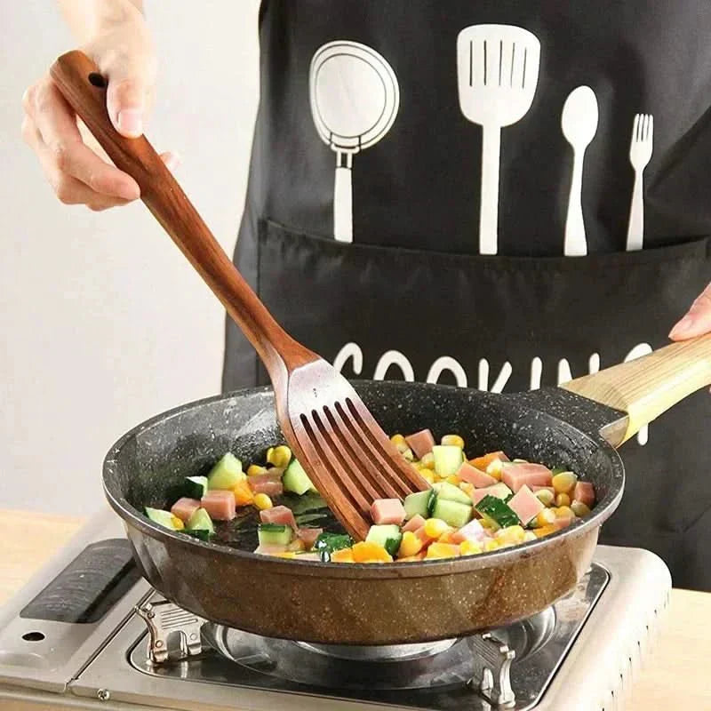 Teak Kitchen Utensil Set For Elegant Cooking In Modern Kitchen