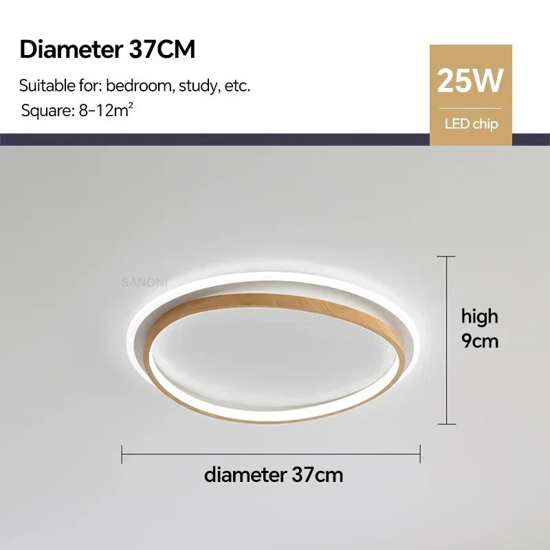 Plafonnier LED avec design rond en noyer et or