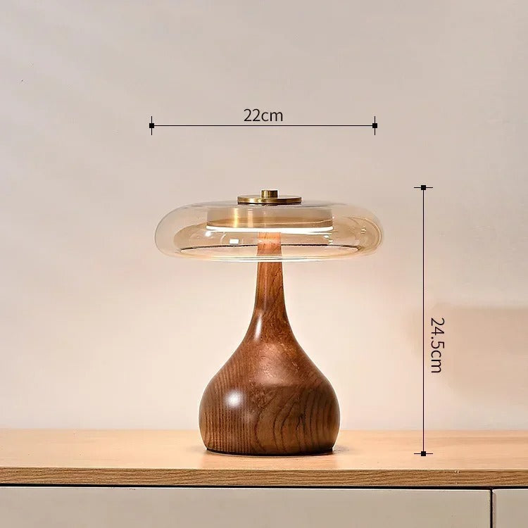 Candeeiro de Mesa Andi em Vidro com Detalhes em Latão e Madeira