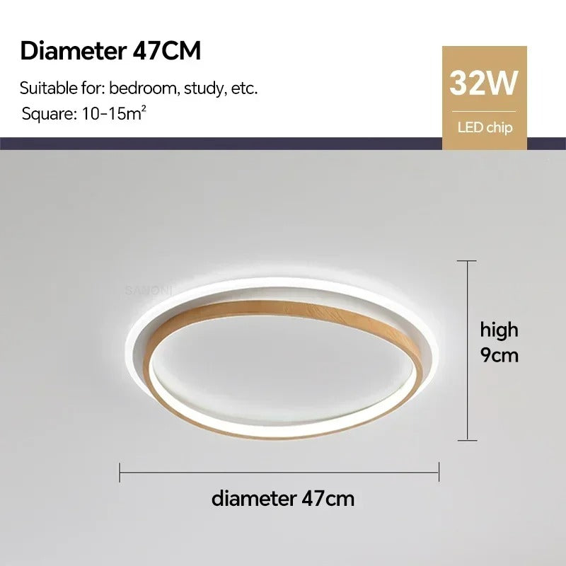 Plafonnier LED avec design rond en noyer et or