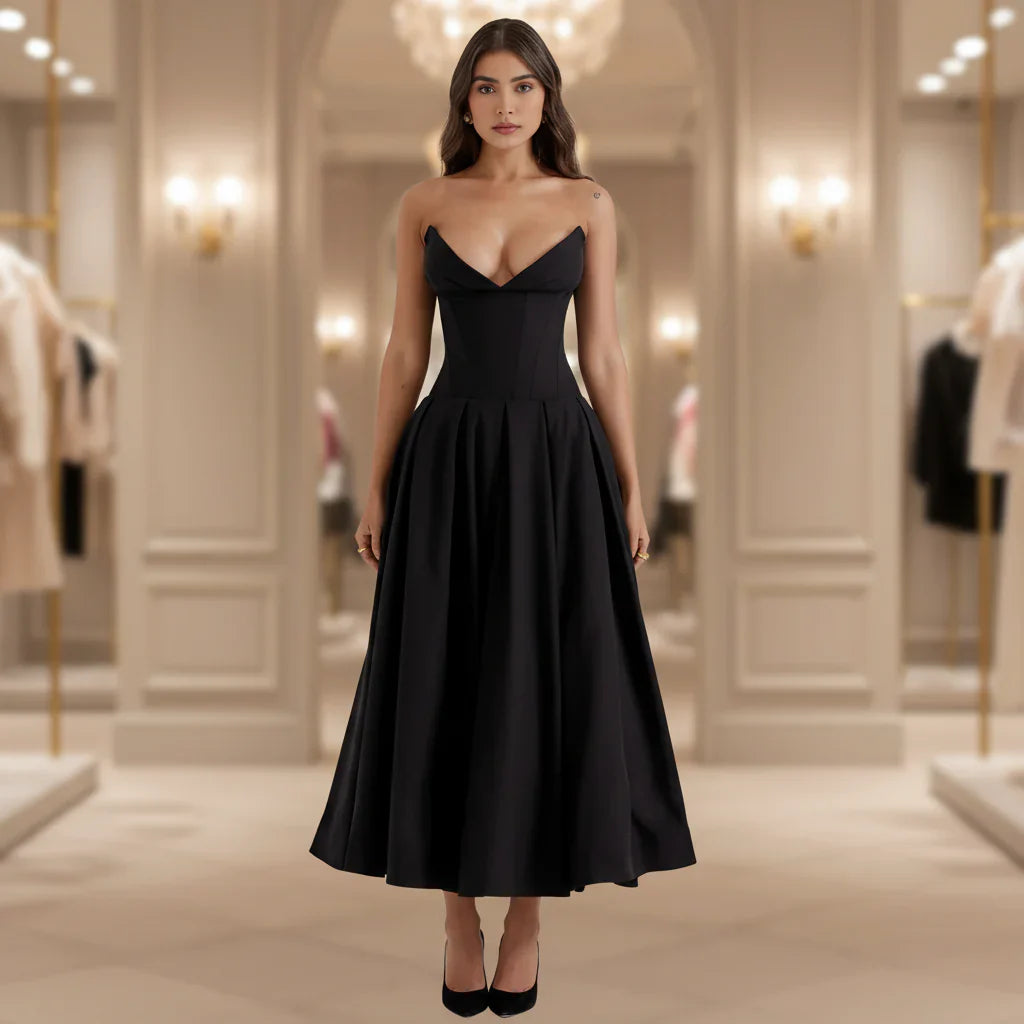Robe midi décontractée fluide avec décolleté plongeant pour l'été