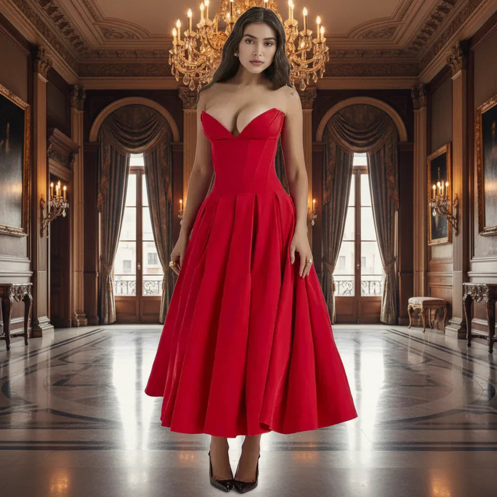 Robe midi décontractée fluide avec décolleté plongeant pour l'été