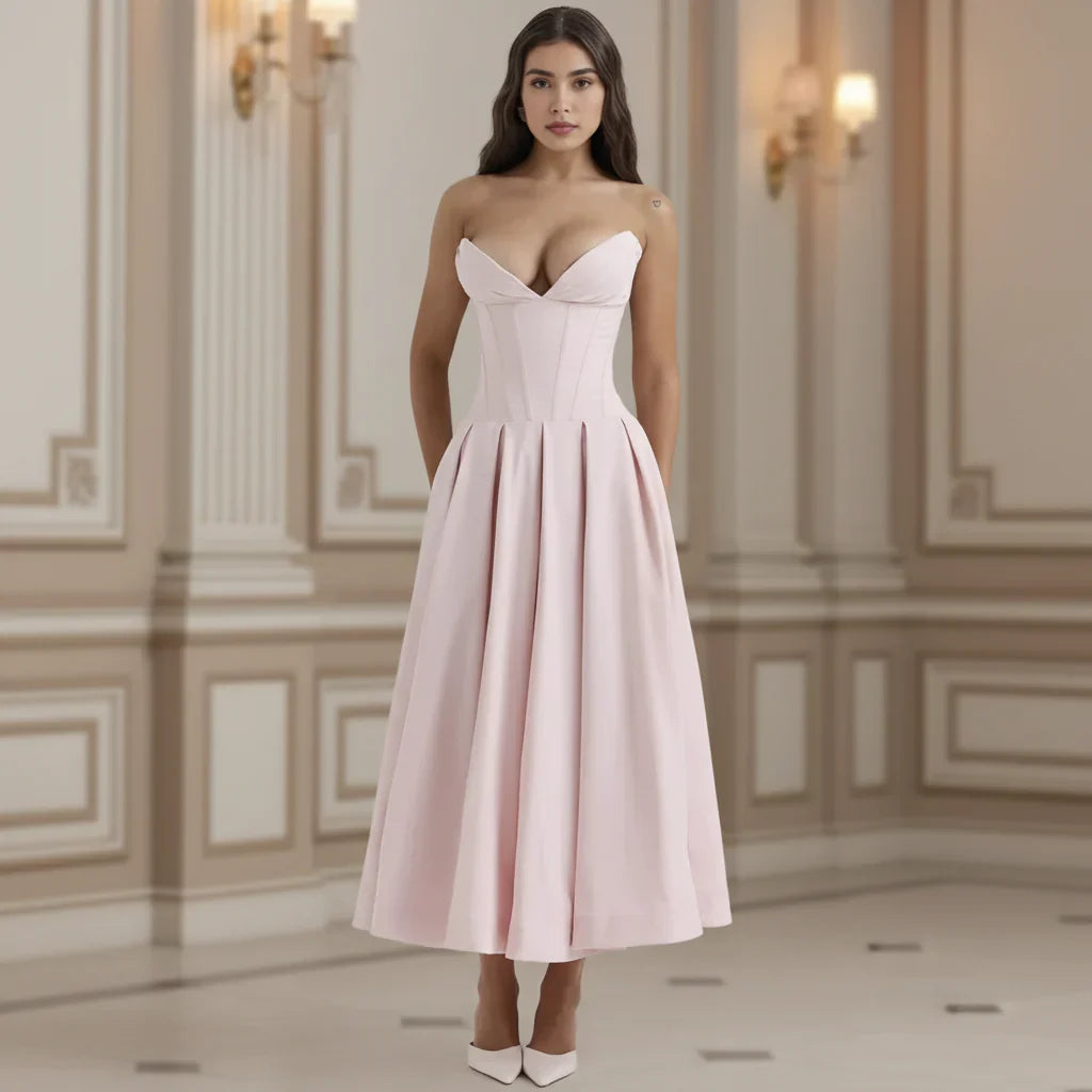 Robe midi décontractée fluide avec décolleté plongeant pour l'été