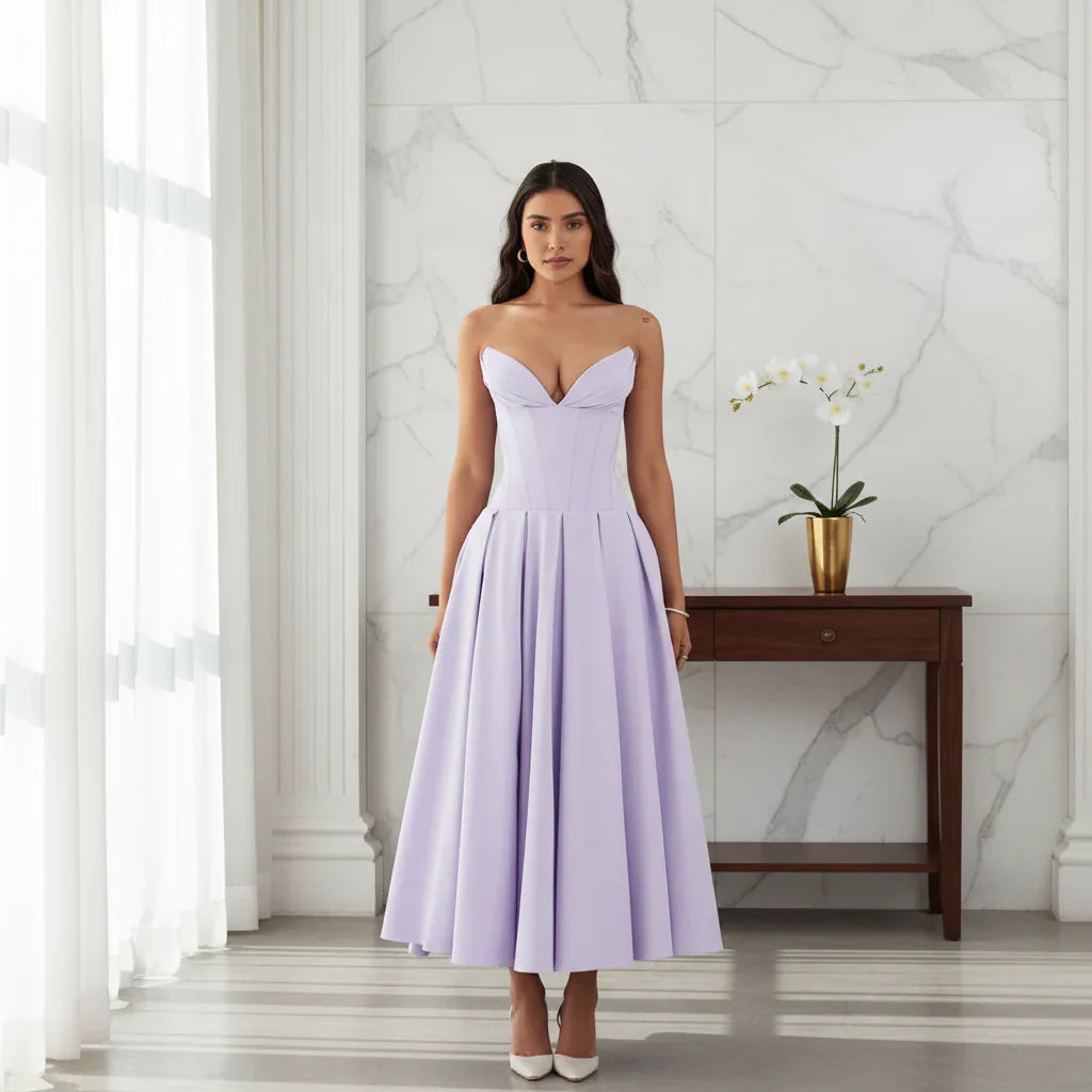 Robe midi décontractée fluide avec décolleté plongeant pour l'été