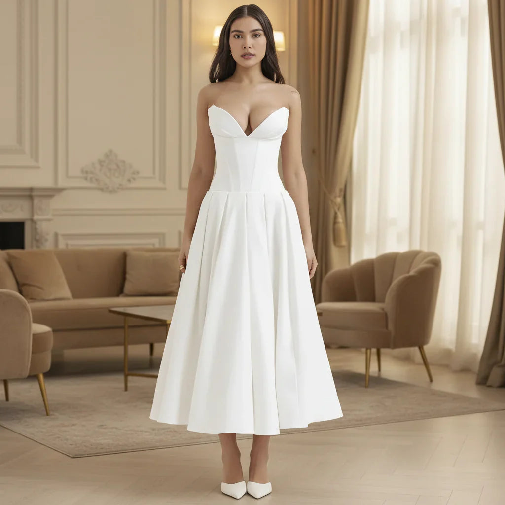 Robe midi décontractée fluide avec décolleté plongeant pour l'été