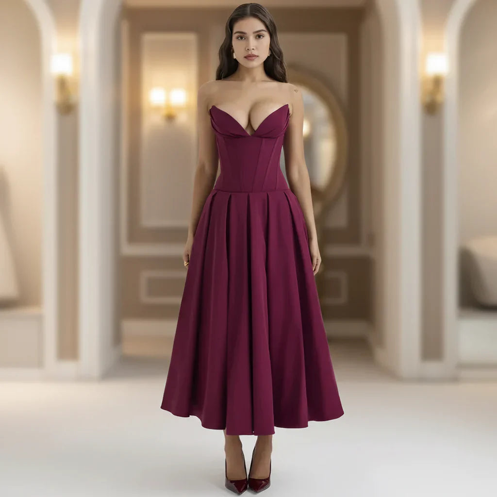 Robe midi décontractée fluide avec décolleté plongeant pour l'été
