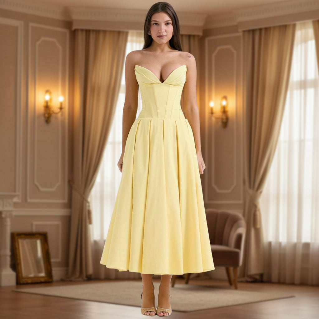 Robe midi décontractée fluide avec décolleté plongeant pour l'été