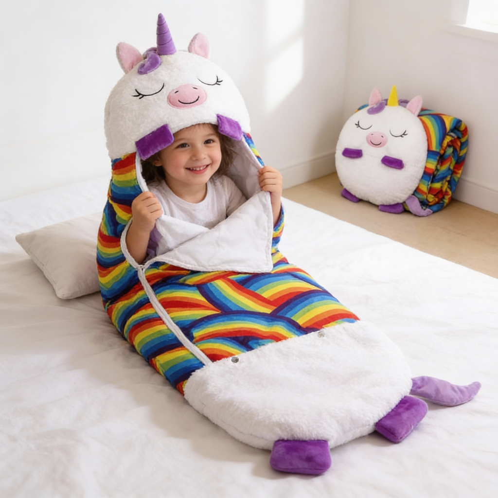 Sac de couchage léger à capuche pour enfants, idéal pour les soirées pyjama