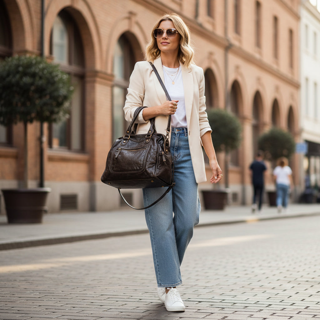 Dámská velká kabelka s nastavitelným popruhem v retro stylu