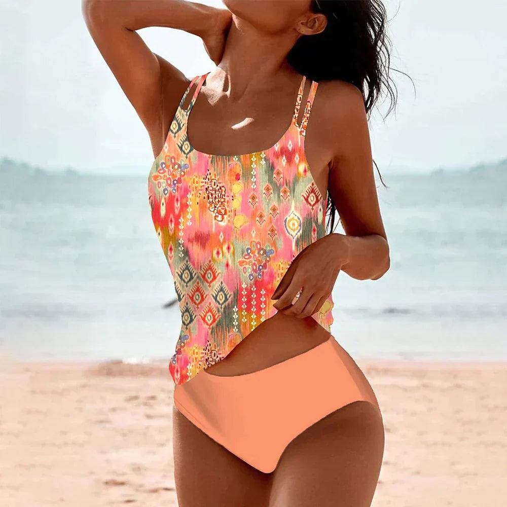 Women's Tankini Swimsuit Set With Matching Bikini Bottoms